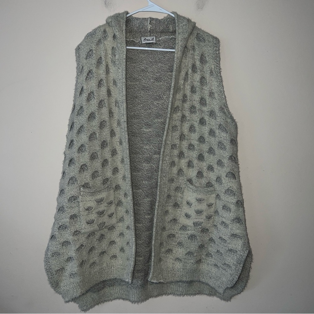 Ania A Womens Vintage Hooded Sleeveless Sweater Cardigan Long Duster Wool Blend